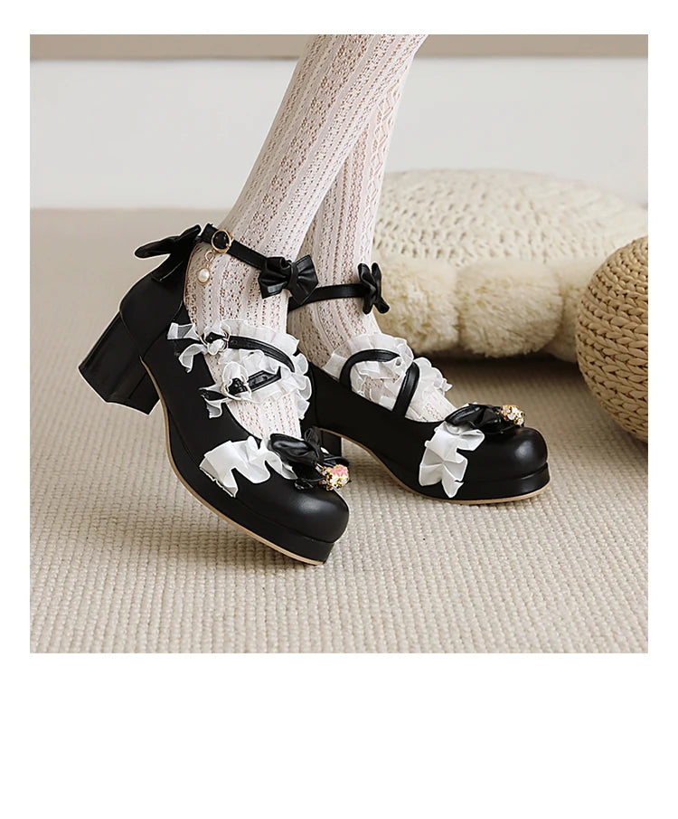 Elegant Lolita Princess Heels – Lace Bowknot Mary Jane Shoes