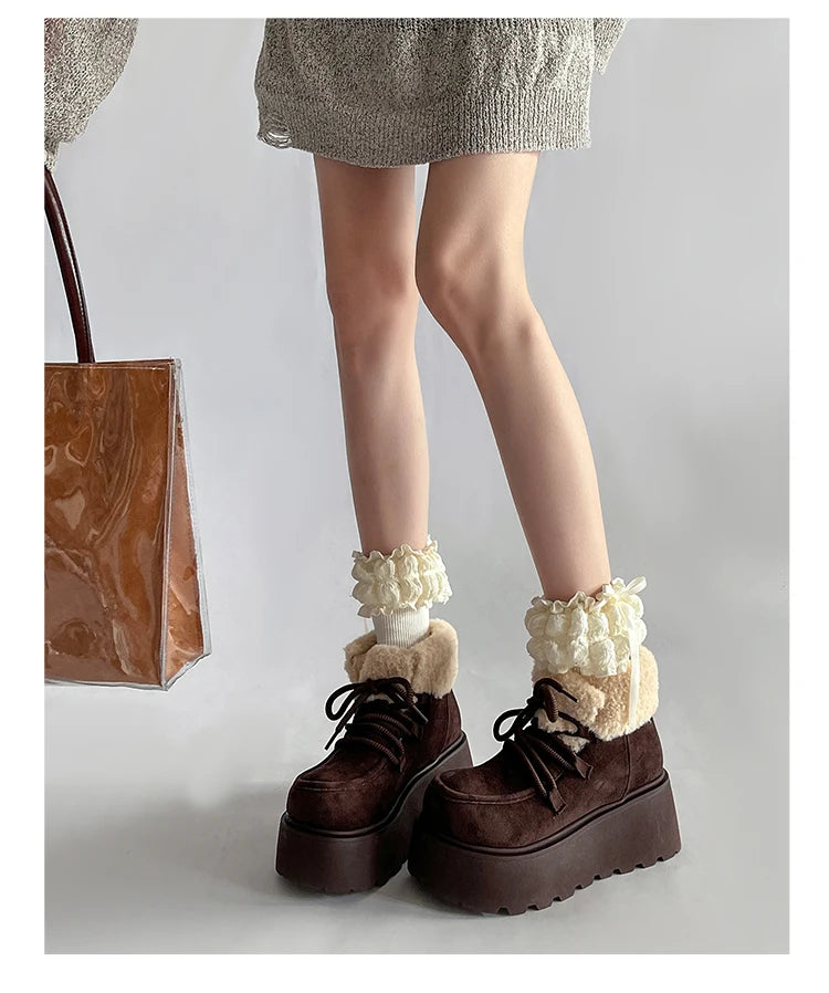 Women's Winter Platform Boots – Faux Fur Lined Suede Ankle Boots with Thick Sole