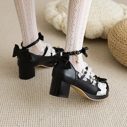 Elegant Lolita Princess Heels – Lace Bowknot Mary Jane Shoes