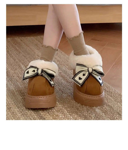 Women's Winter Fuzzy Slippers – Cozy Faux Fur Indoor Shoes with Bowknot Design