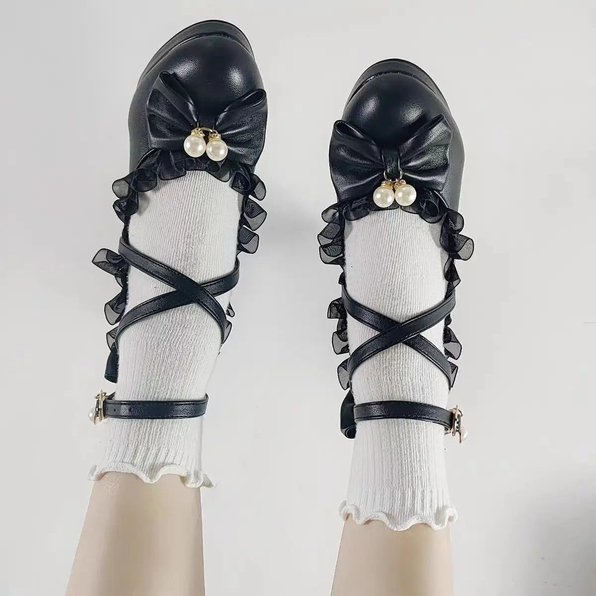 Lolita Princess High-Heeled Shoes - Elegant Lace Bowknot Mary Jane Pumps