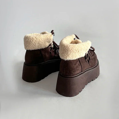 Women's Winter Platform Boots – Faux Fur Lined Suede Ankle Boots with Thick Sole