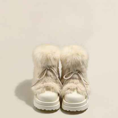 Women’s Faux Fur Winter Boots – Cozy Platform Snow Boots with Lace-Up Design