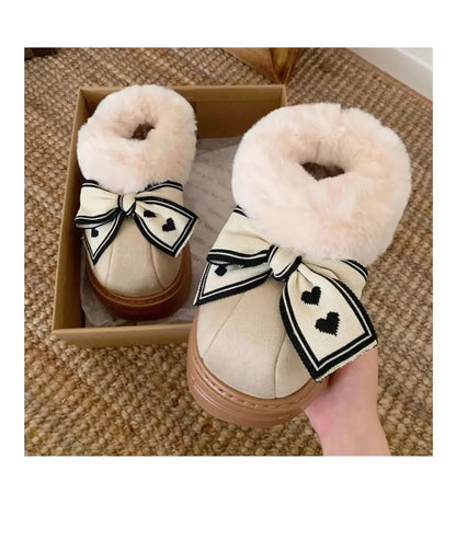 Women's Winter Fuzzy Slippers – Cozy Faux Fur Indoor Shoes with Bowknot Design