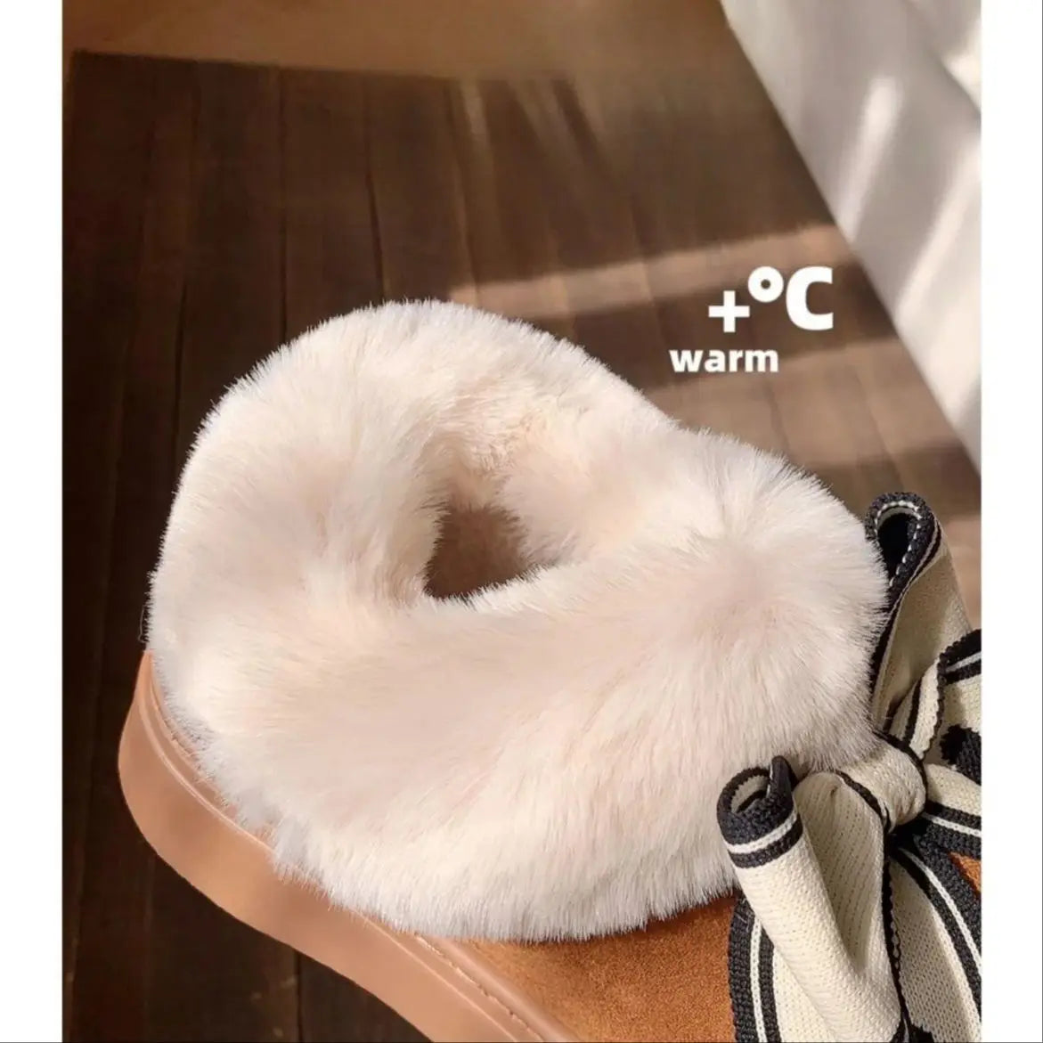 Women's Winter Fuzzy Slippers – Cozy Faux Fur Indoor Shoes with Bowknot Design