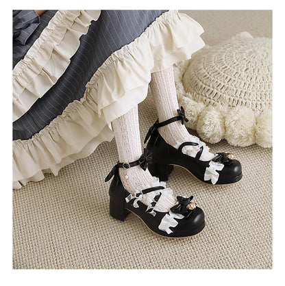 Elegant Lolita Princess Heels – Lace Bowknot Mary Jane Shoes